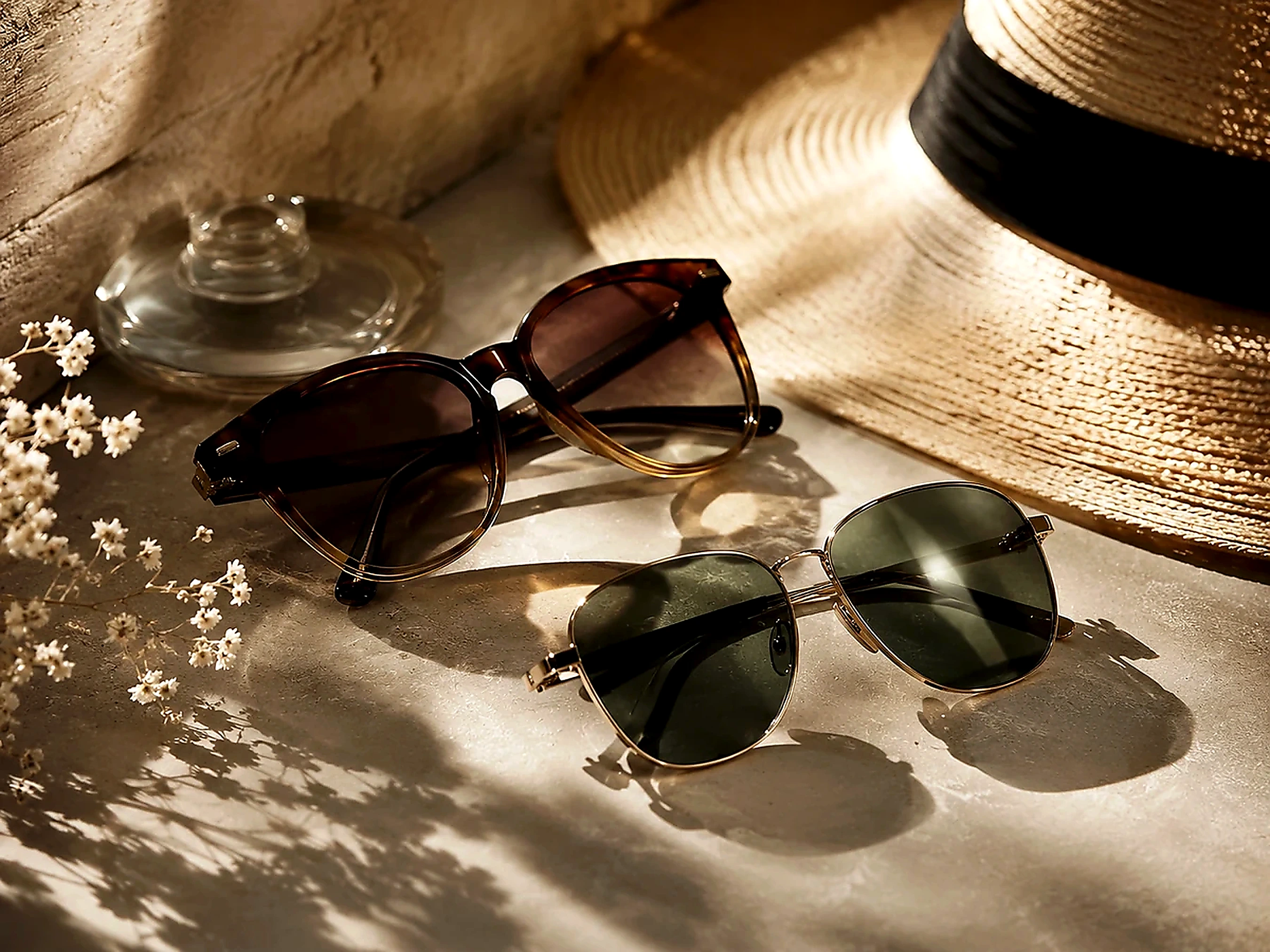 Lunettes solaires dans une lumière chaude